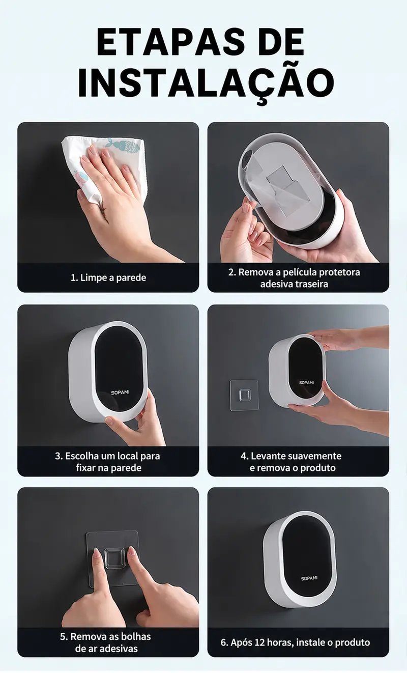 Etapas de instalação do suporte na parede em 6 passos