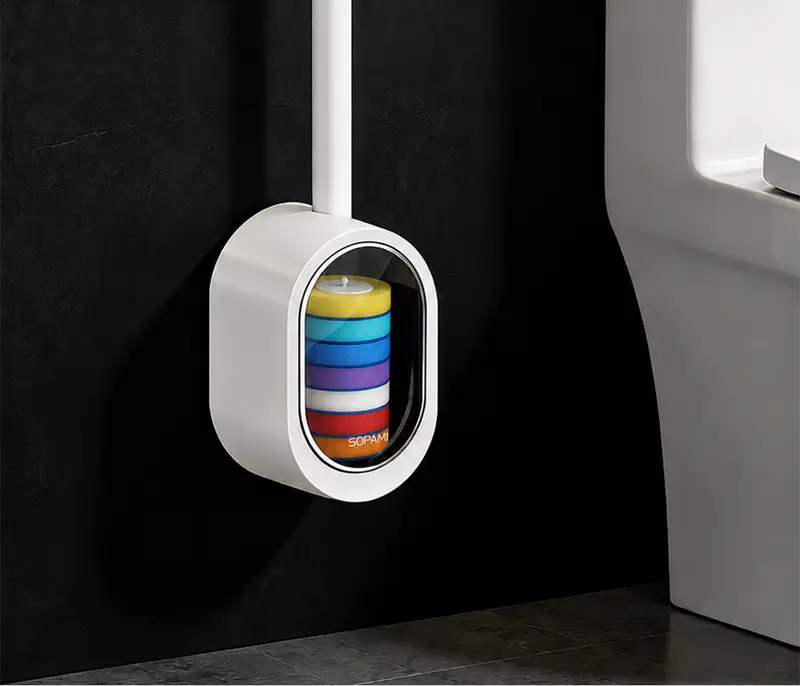 Suporte SOPAMI fixado na parede com refis coloridos