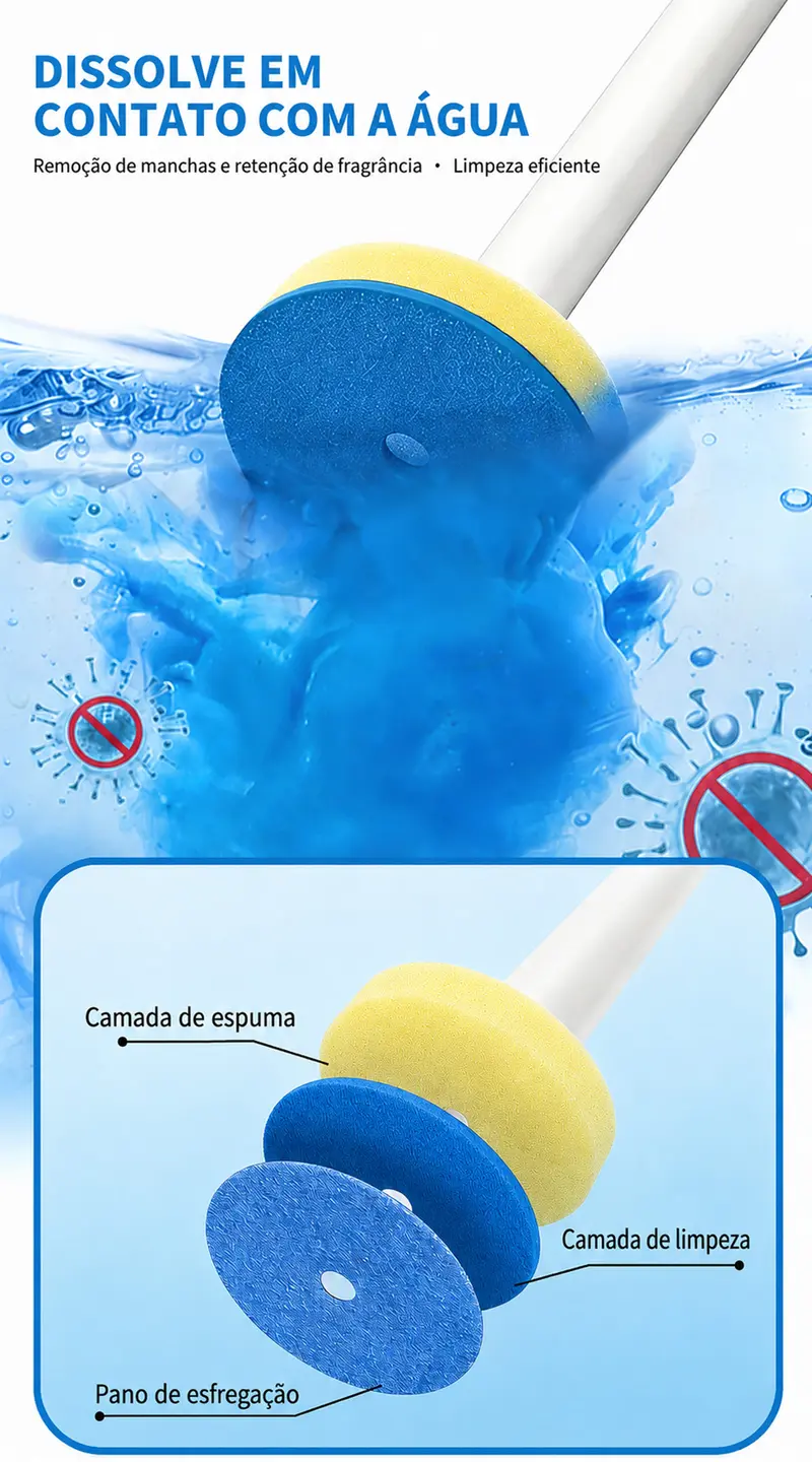 Refil dissolve em contato com a água: camada de espuma, camada de limpeza e pano de esfregação