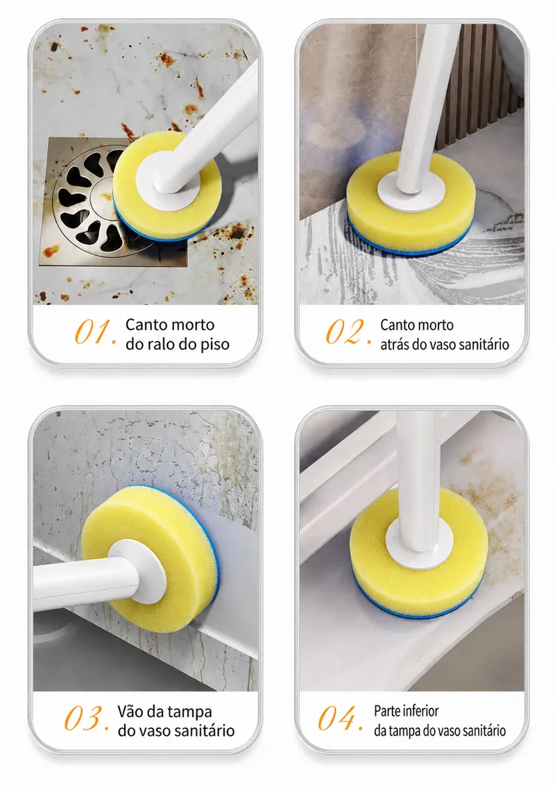 Limpeza de pontos cegos: ralo do piso, atrás do vaso, vão e parte inferior da tampa